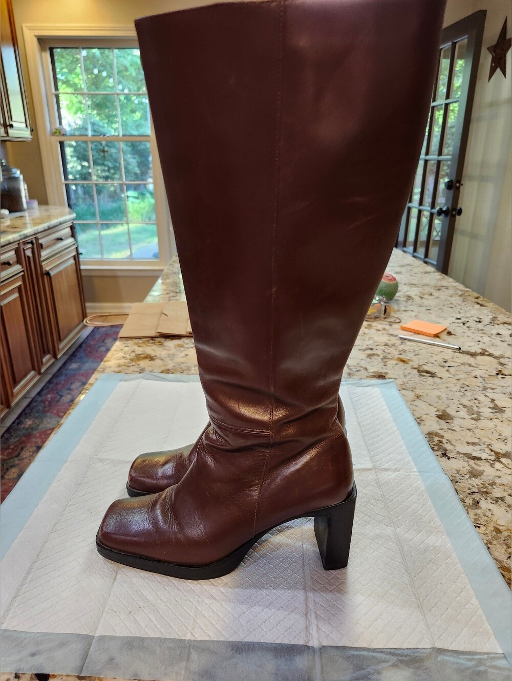 Tall Leather Heeled Boots - Dark Brown